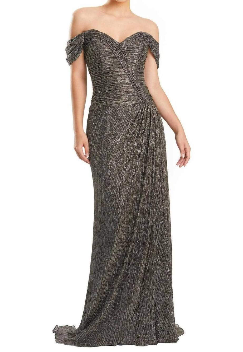 NEW ALEXANDER BY DAYMOR ruched sweetheart neck prom maxi dress in bronze